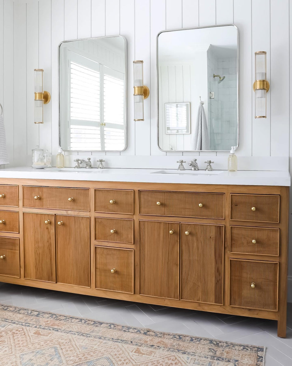 Allen Double Light Sconce, a premium Bath light by Visual Comfort & Co. Close - up image of its design.