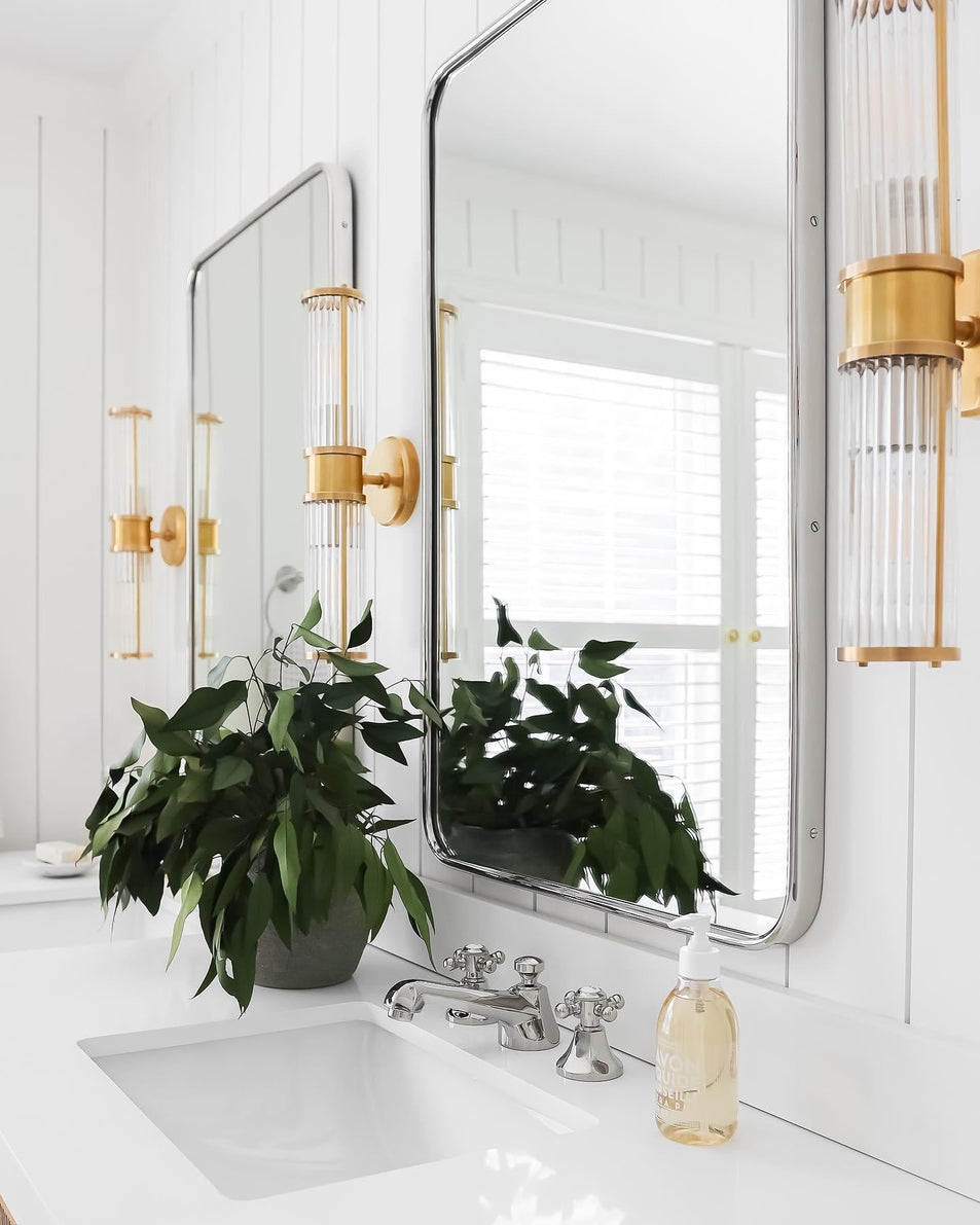 Allen Double Light Sconce, a premium Bath light by Visual Comfort & Co. Close - up image of its design.