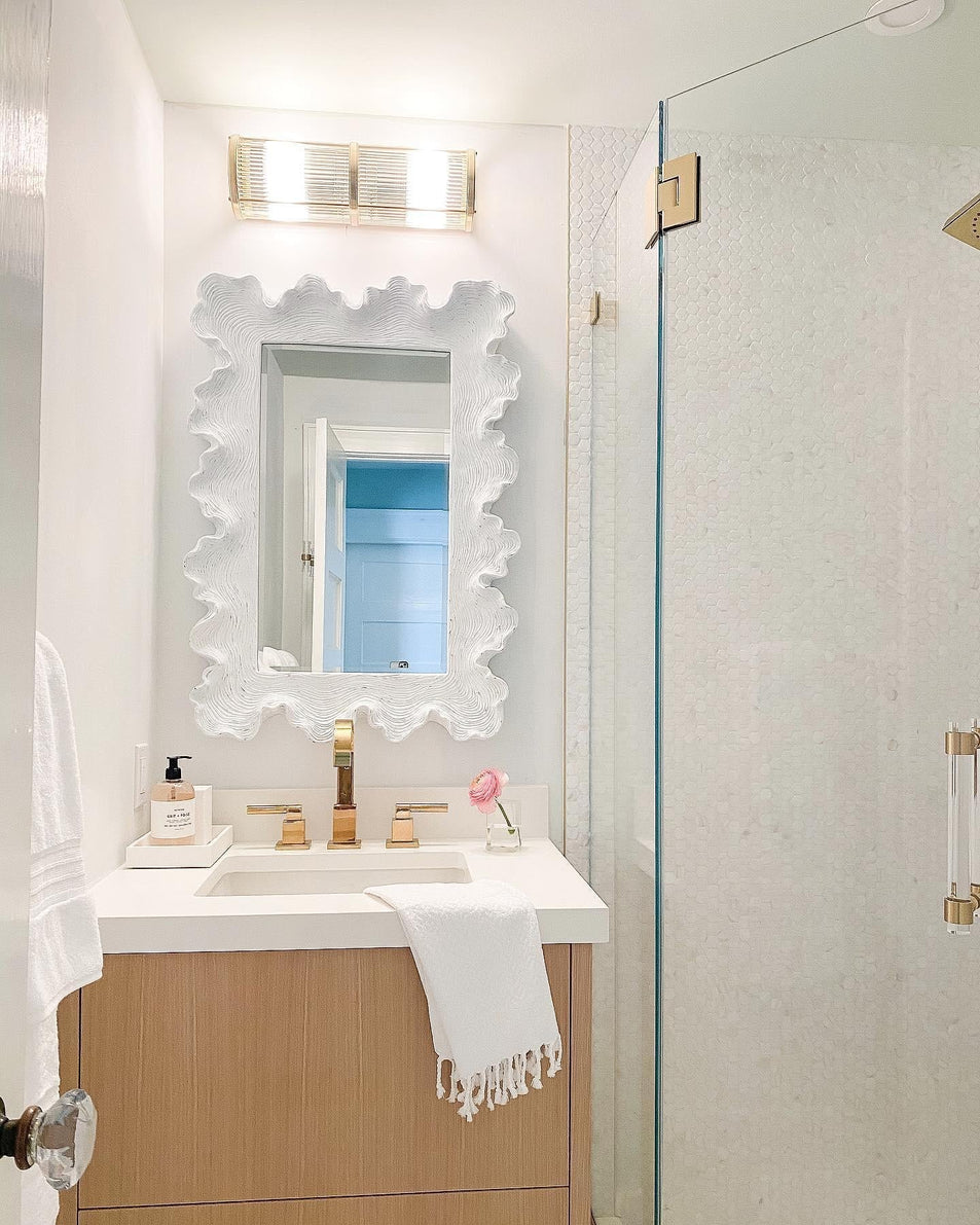 Allen Medium Linear Sconce, a premium Bath light by Visual Comfort & Co. Close - up image of its design.