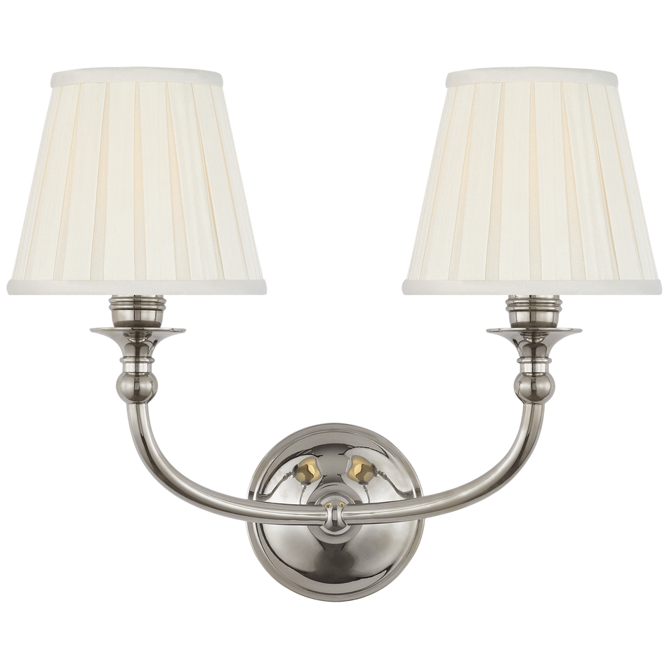 Embers 12" Double Sconce in Butler's Silver with Silk Box Pleat
