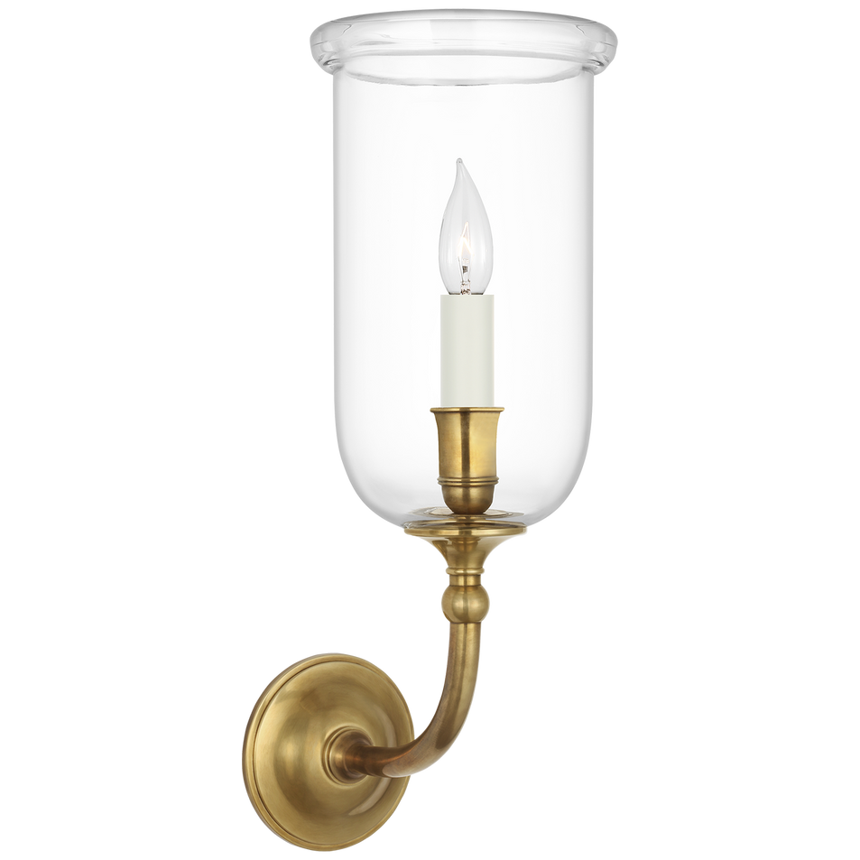 Embers 20" Single Hurricane Sconce in Natural Brass with Clear Glass