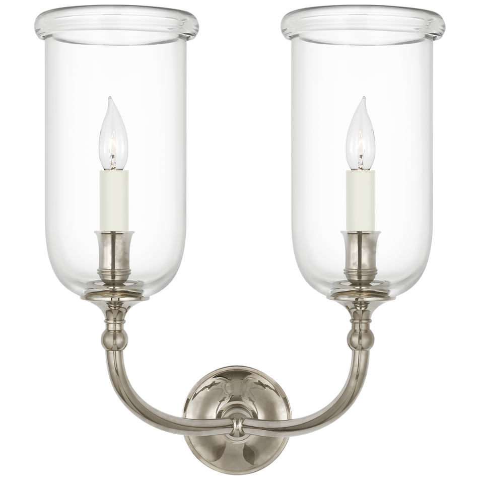 Embers 20" Double Hurricane Sconce in Butler's Silver with Clear Glass