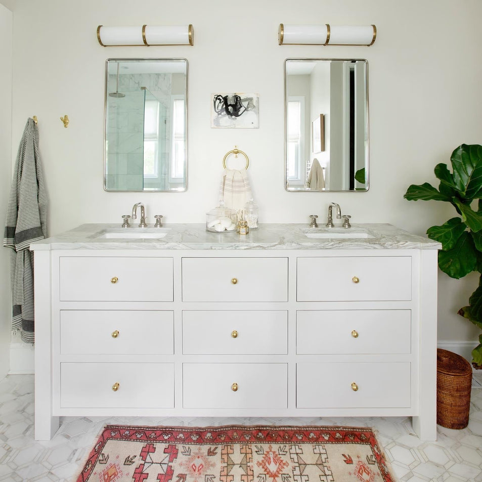 Bleeker Double Bath Sconce, a premium Bath light by Visual Comfort & Co. Close - up image of its design.