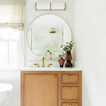 Bleeker Double Bath Sconce, a premium Bath light by Visual Comfort & Co. Close - up image of its design.