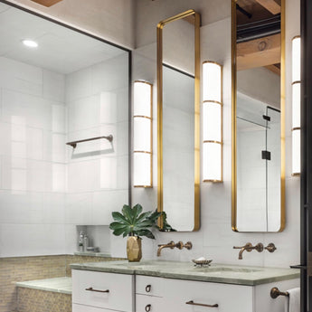 Bleeker Triple Bath Sconce, a premium Bath light by Visual Comfort & Co. Close - up image of its design.