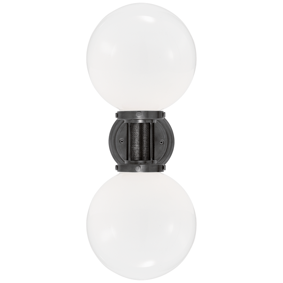 McCarren Double Sconce, a premium Bath light by Visual Comfort & Co. Close - up image of its design.