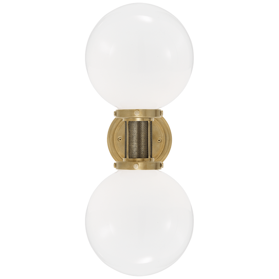 McCarren Double Sconce, a premium Bath light by Visual Comfort & Co. Close - up image of its design.
