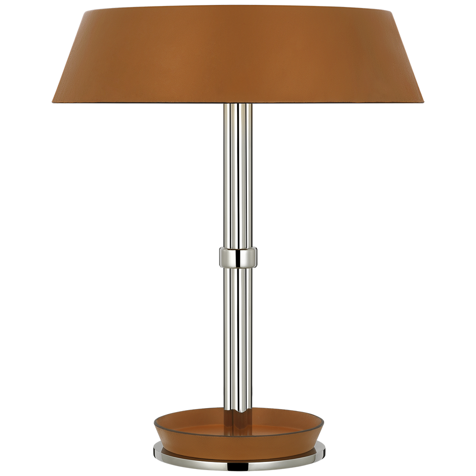 Hudson St. 20" Table Lamp in Polished Nickel and Nutmeg Leather
