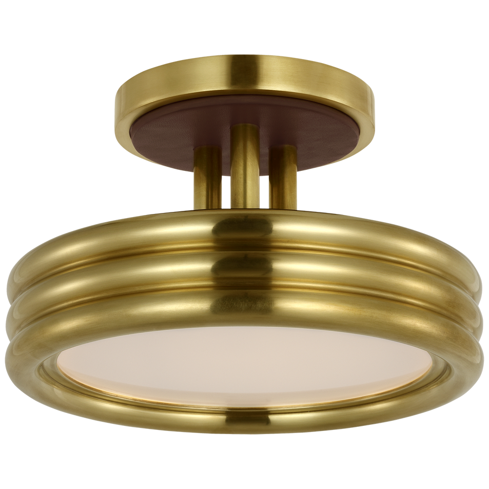 Hudson St. 8" Semi-Flush Mount in Natural Brass and Carob Leather