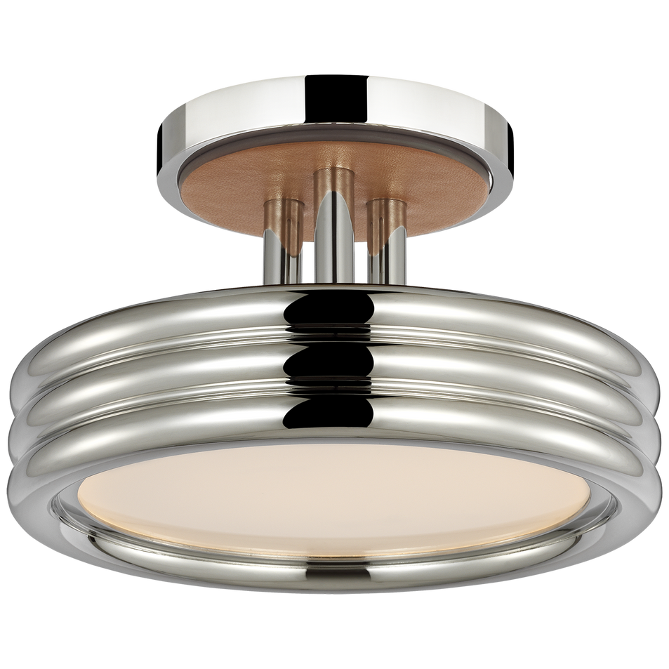 Hudson St. 8" Semi-Flush Mount in Polished Nickel and Nutmeg Leather