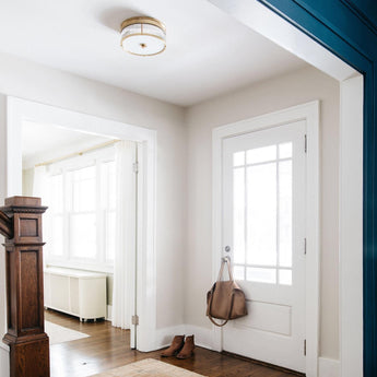 Allen Small Round Flush Mount, a premium Flush Mount light by Visual Comfort & Co. Close - up image of its design.