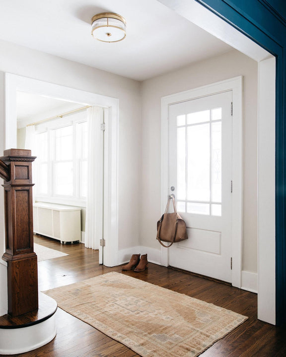 Allen Small Round Flush Mount, a premium Flush Mount light by Visual Comfort & Co. Close - up image of its design.