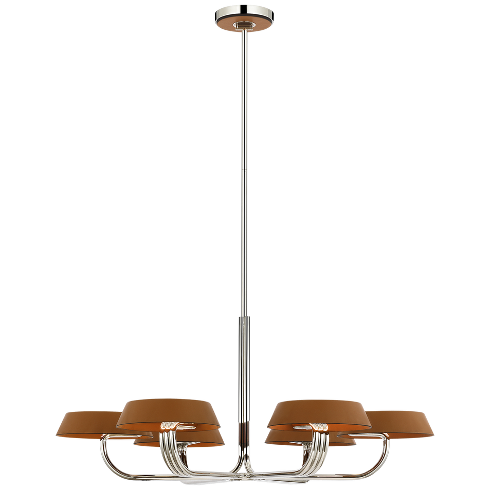 Hudson St. 37" Chandelier in Polished Nickel and Nutmeg Leather