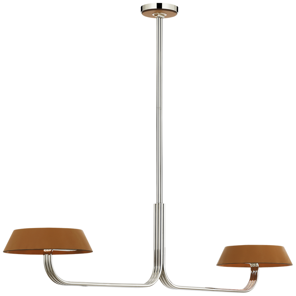 Hudson St. 64" Linear Chandelier in Polished Nickel and Nutmeg Leather