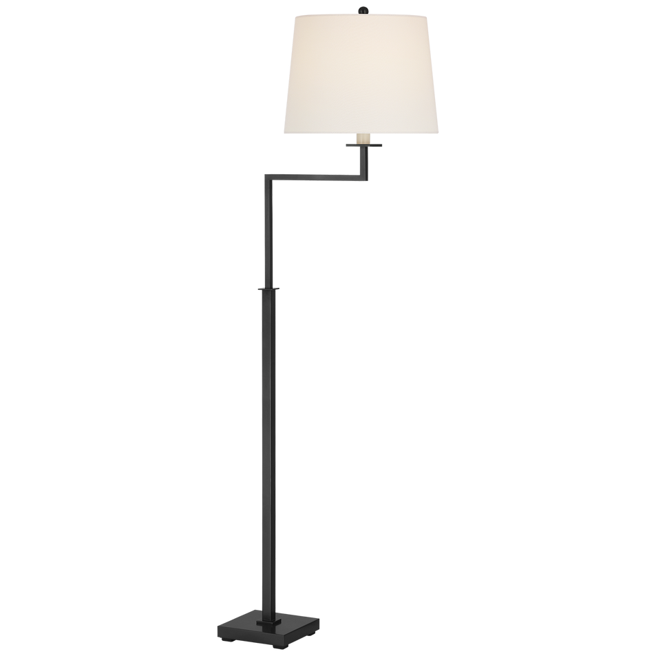 Greer Adjustable Bridge Floor Lamp in Bronze with Linen