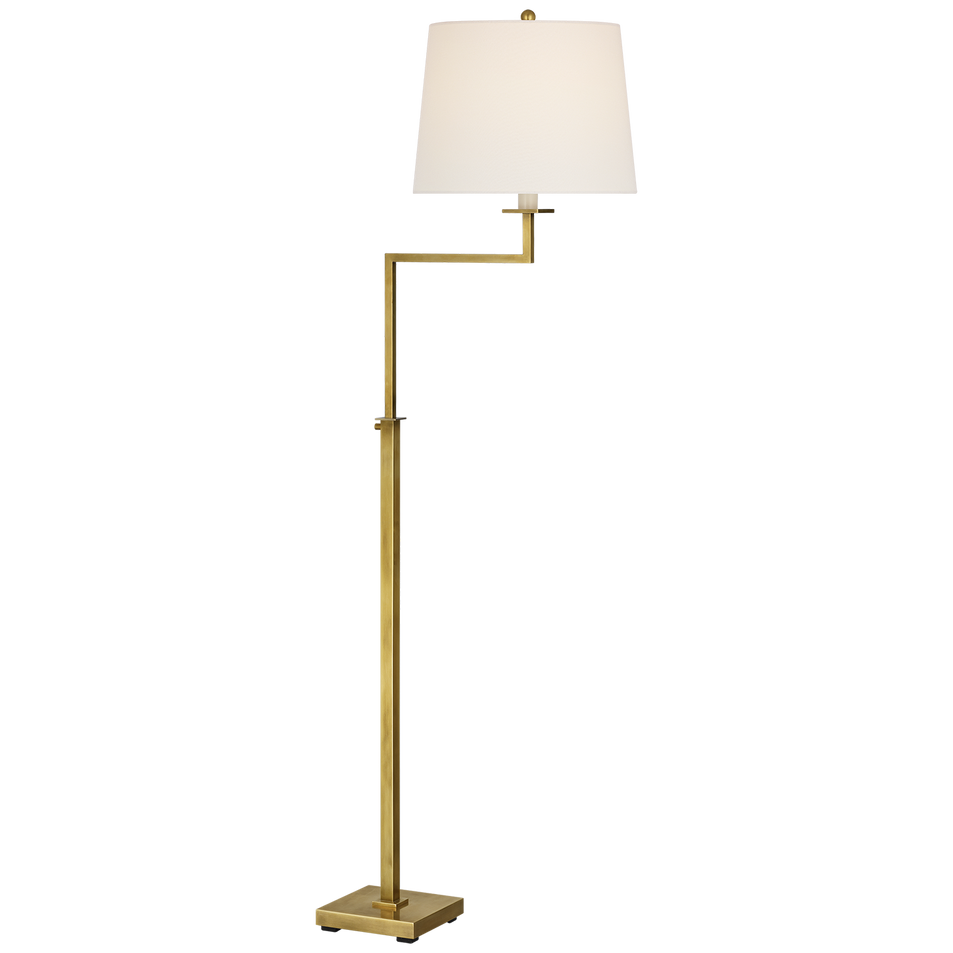 Greer Adjustable Bridge Floor Lamp in Hand-Rubbed Antique Brass with Linen