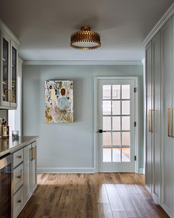 Leslie 16" Semi - Flush, a premium Flush Mount light by Visual Comfort & Co. Close - up image of its design.