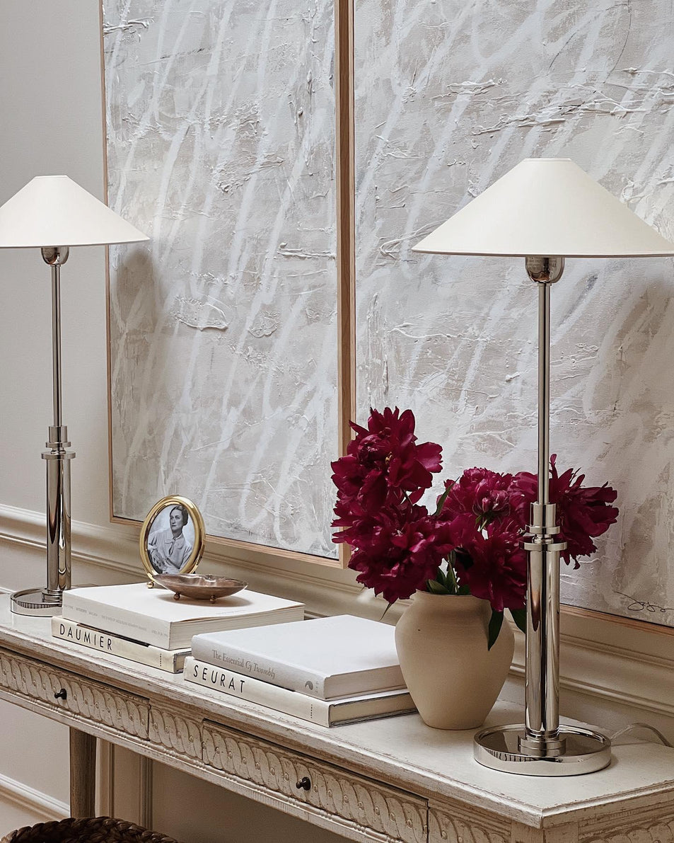 Hargett Buffet Lamp, a premium Decorative light by Visual Comfort & Co. Close - up image of its design.