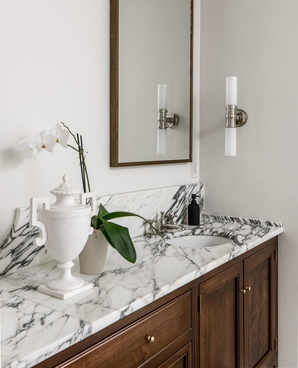 Graydon Double Bath Light, a premium Bath light by Visual Comfort & Co. Close - up image of its design.