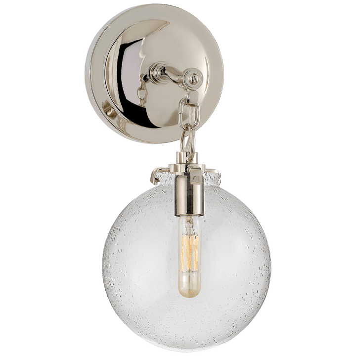 Katie Small Globe Sconce, a premium Bath light by Visual Comfort & Co. Close - up image of its design.
