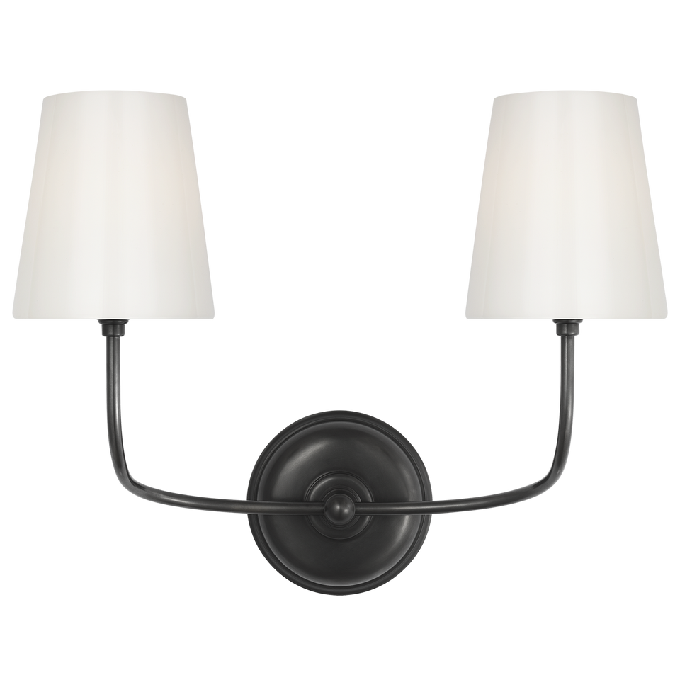 Vendome Double Sconce in Bronze with White Glass