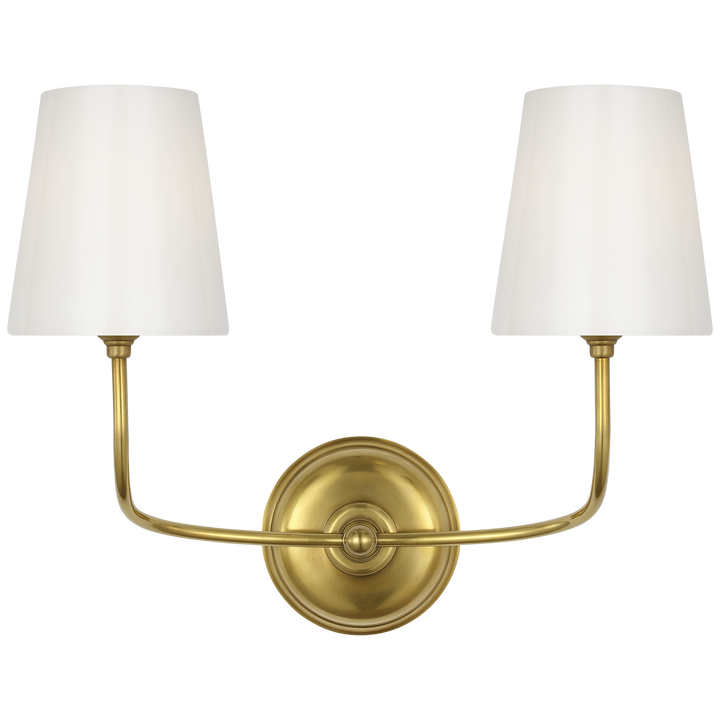 Vendome Double Sconce in Hand-Rubbed Antique Brass with White Glass