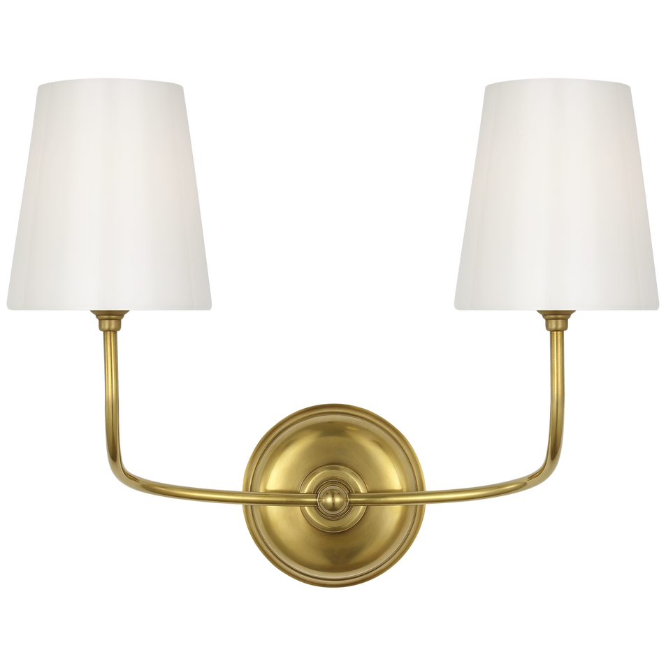 Vendome Double Sconce in Hand-Rubbed Antique Brass with White Glass