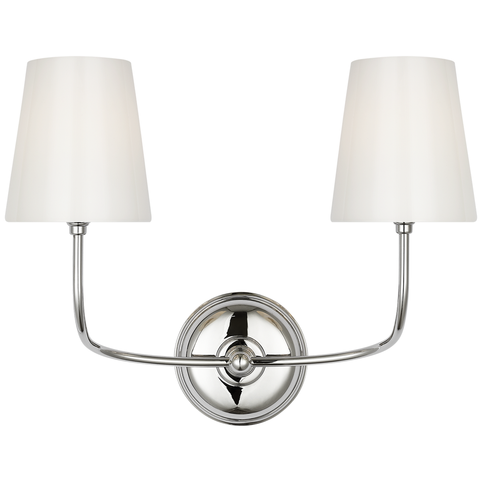 Vendome Double Sconce in Polished Nickel with White Glass