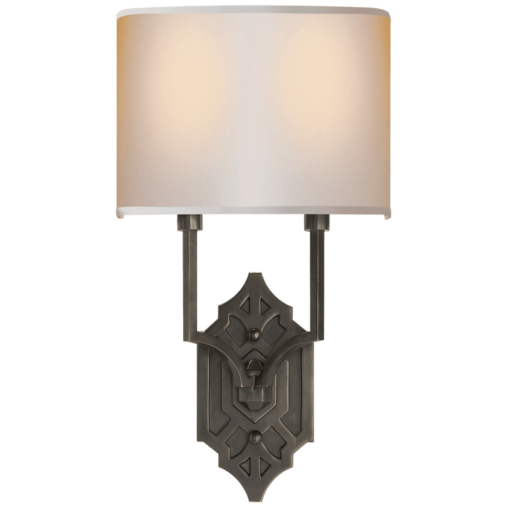 Silhouette Fretwork Sconce, a premium Decorative light by Visual Comfort & Co. Close - up image of its design.