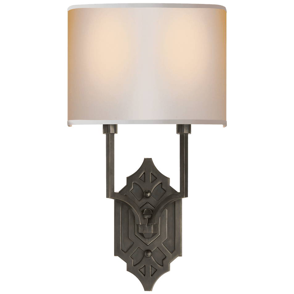 Silhouette Fretwork Sconce, a premium Decorative light by Visual Comfort & Co. Close - up image of its design.
