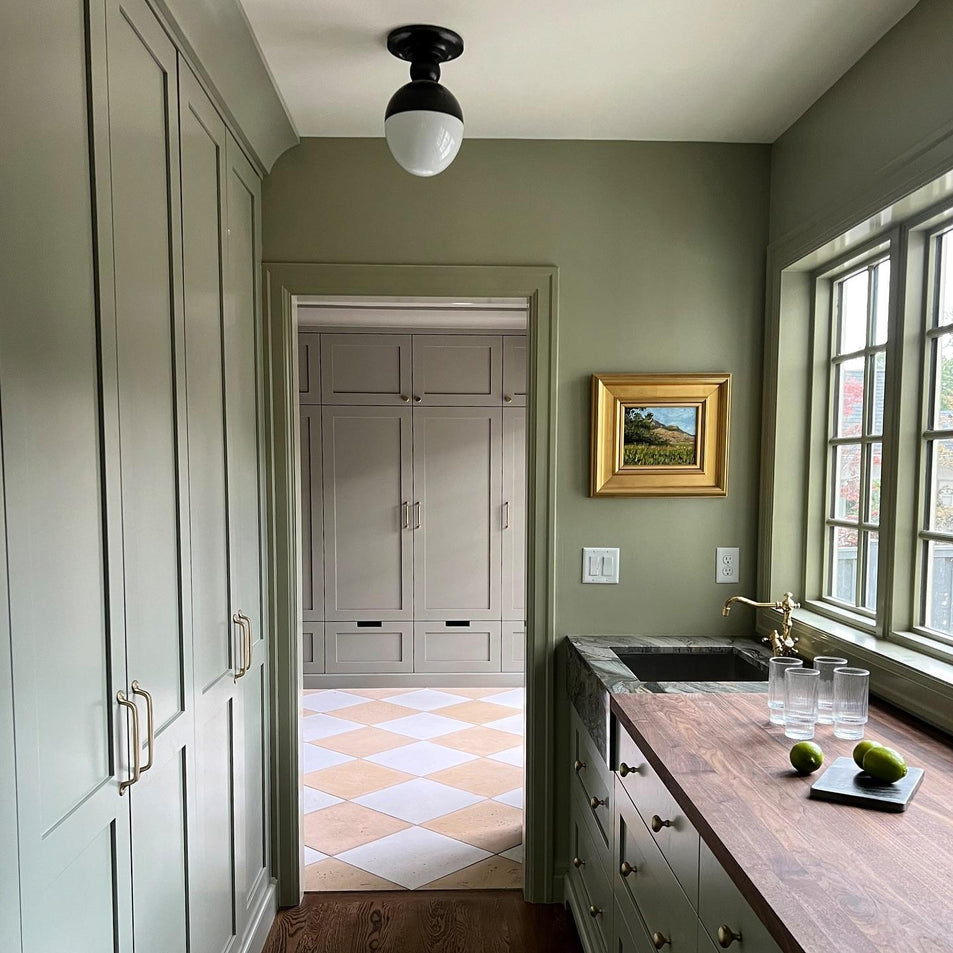 Clark Flush Mount, a premium Flush Mount light by Visual Comfort & Co. Close - up image of its design.