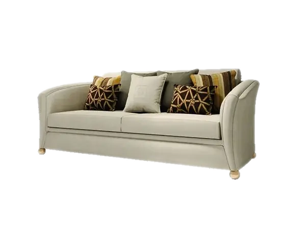 Art. 117 — Sofa in leather or nubuk with small feet of bronze effect.
